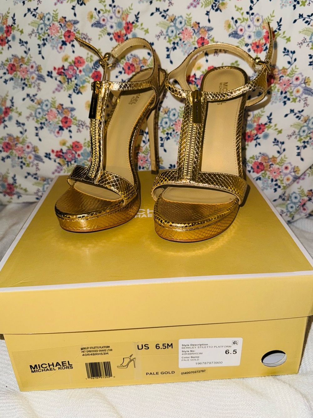 Michael Kors Metallic Gold T-Strap High Heel Sandals
